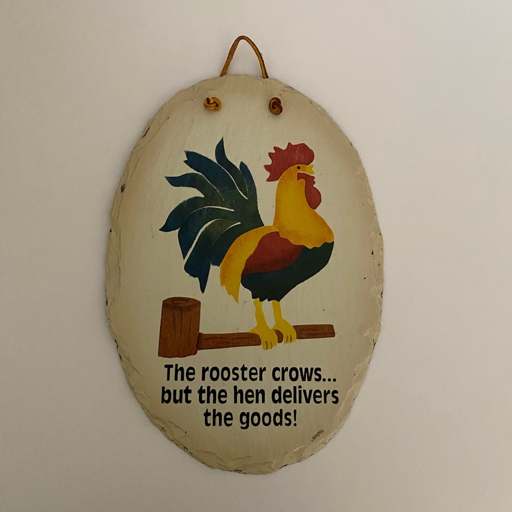 Plain Jane Rooster Crows Handcut and Stenciled Slate Wall Hanging